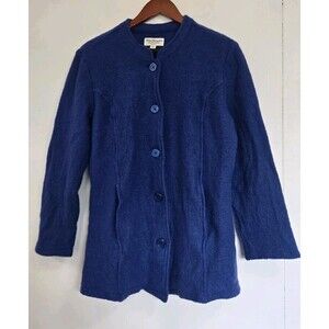 Vintage Norm Thompson Sweater Jacket Womens L Blue 100% Wool Old Money